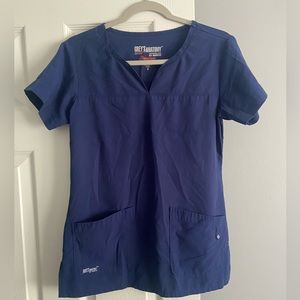 Grays Anatomy Signature 2 Pocket Notch Neck Top Navy Blue